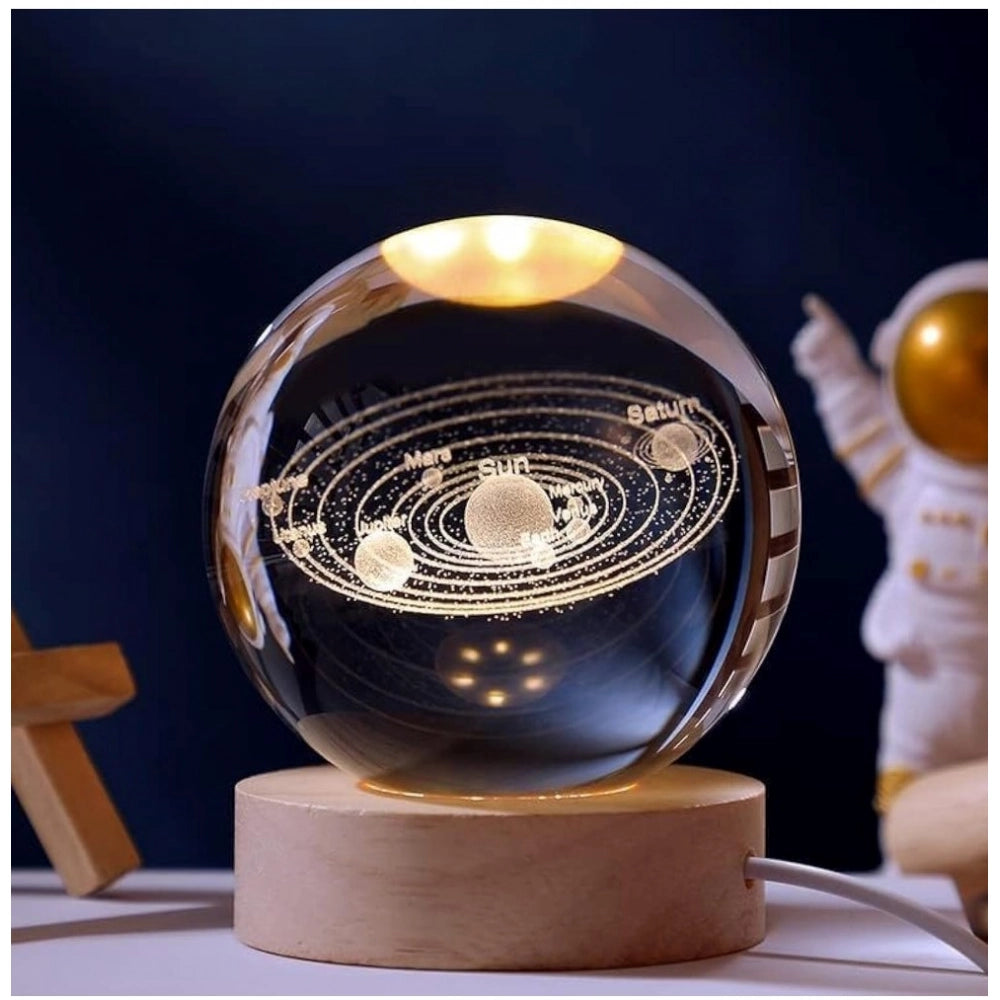 Transparent wood night light, 3D galaxy crystal ball, solar system-themed