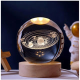 Transparent wood night light, 3D galaxy crystal ball, solar system-themed