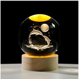 Transparent wooden dolphin night light with 3D galaxy crystal ball, colorful LED accent