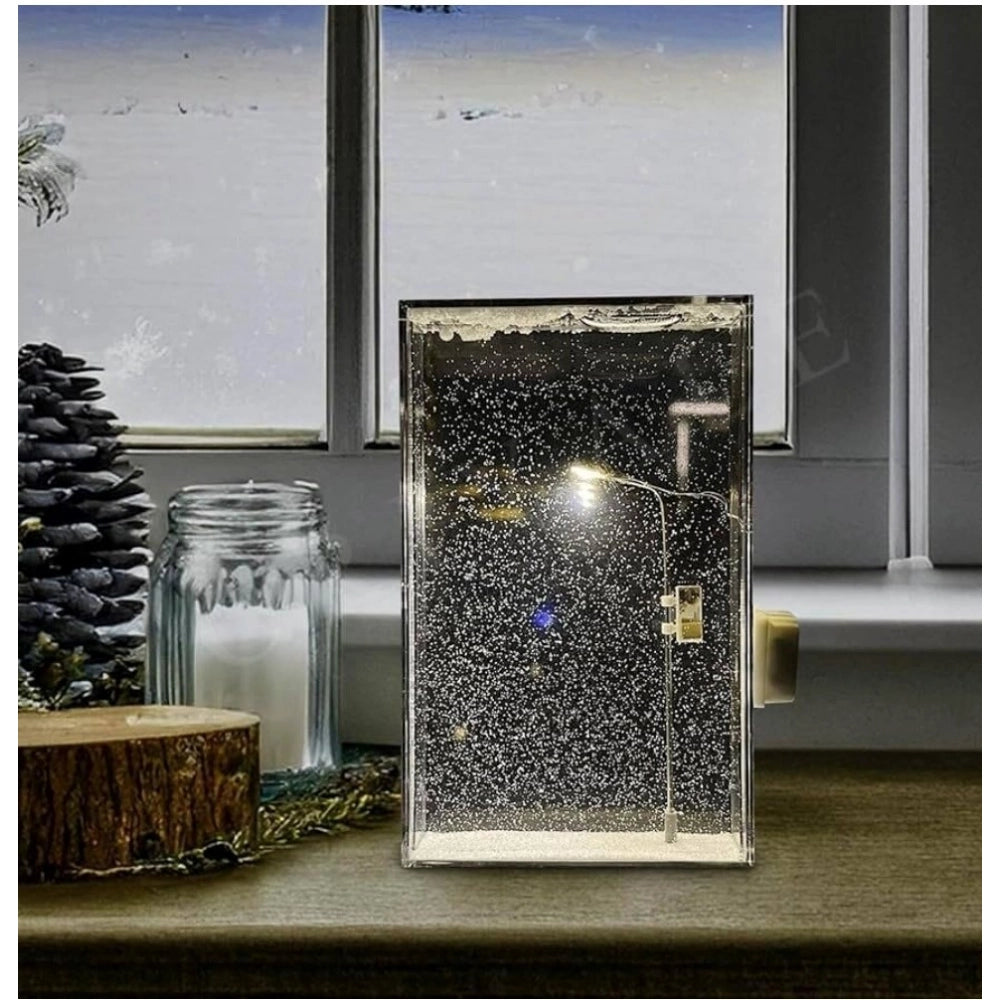 Transparent wooden snowfall night light, captures winter ambiance for home decor