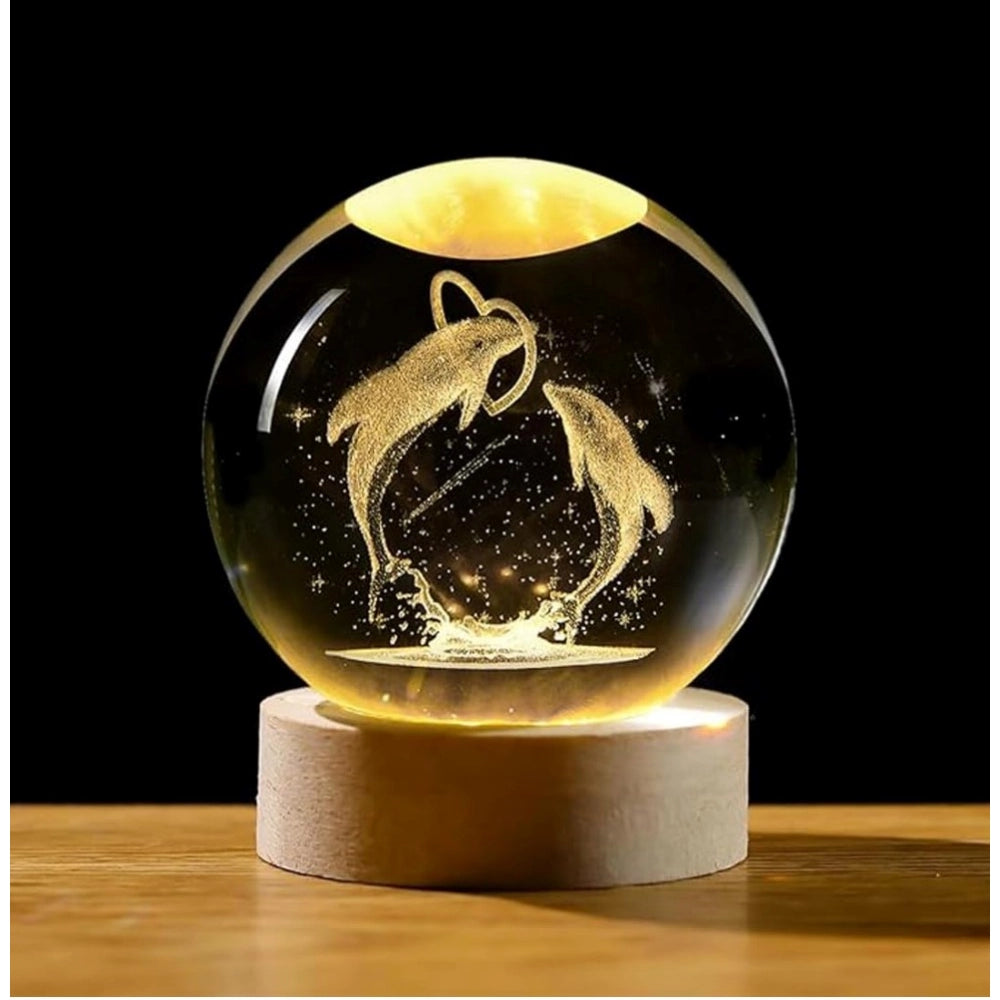 Wooden transparent 3D dolphin crystal ball night light, ideal for bedroom decor