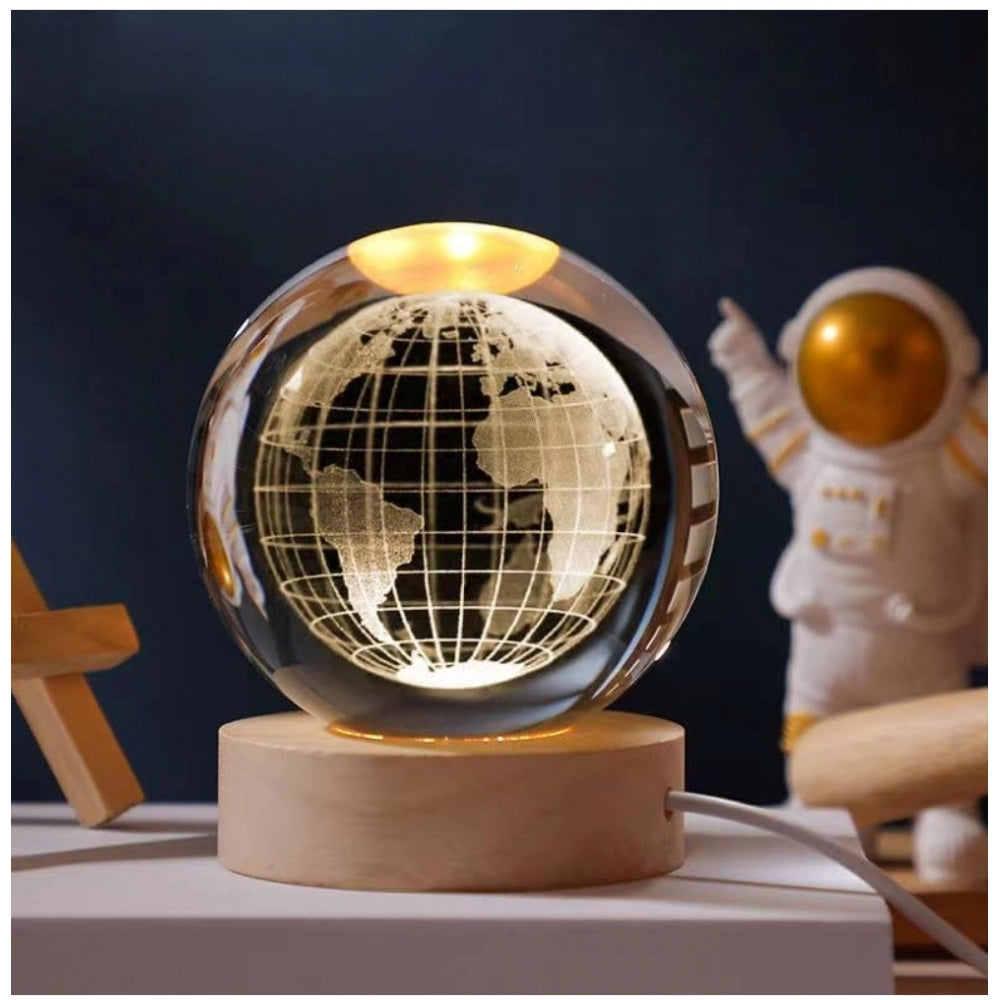 Wooden 3D galaxy night light with transparent crystal ball, colorful LED display, ideal for Earth decor