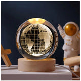 Wooden 3D galaxy night light with transparent crystal ball, colorful LED display, ideal for Earth decor