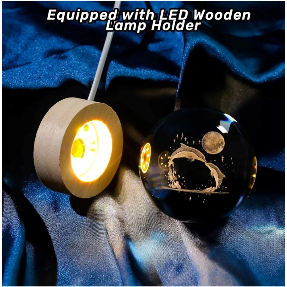 Transparent wooden dolphin 3D galaxy night light with colorful LED, contemporary home decor accent