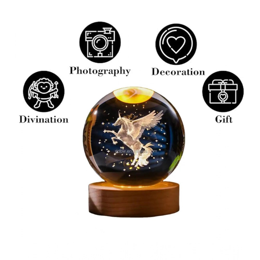 Transparent wood 3D unicorn crystal ball lamp, unique night light decor