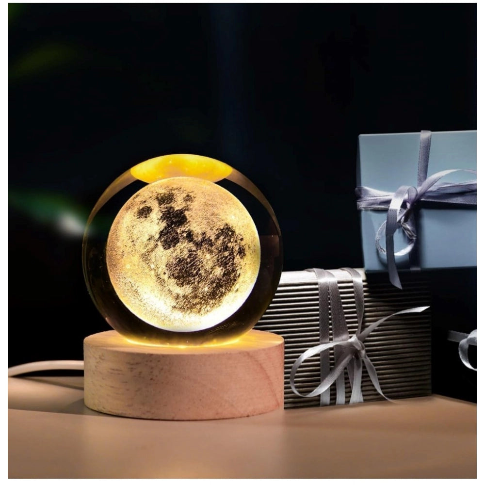 Wooden transparent 3D moon crystal ball night lamp with colorful LED, ideal for bedroom decor