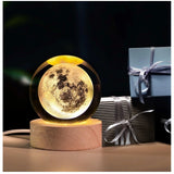 Wooden transparent 3D moon crystal ball night lamp with colorful LED, ideal for bedroom decor