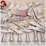 Beige satin solid saree with unstitched blouse (5-5 mtrs), ideal for traditional Indian wear