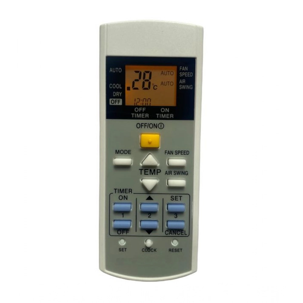 White Panasonic AC Remote No.29 with backlight, long-range, ergonomic design for comfortable control from any room corner