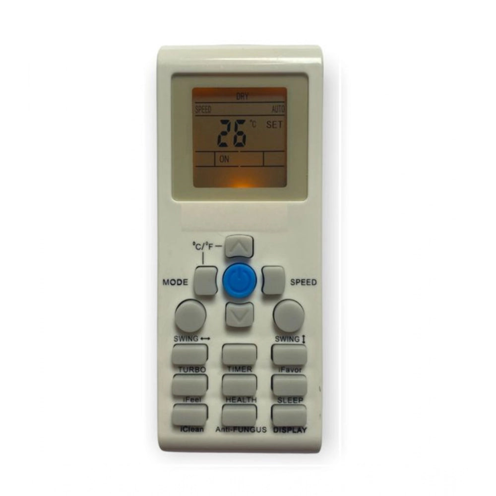 White ergonomic AC Remote No.171 (backlight aux) for long-distance device control, enhancing comfort from sofa, divan, or bed