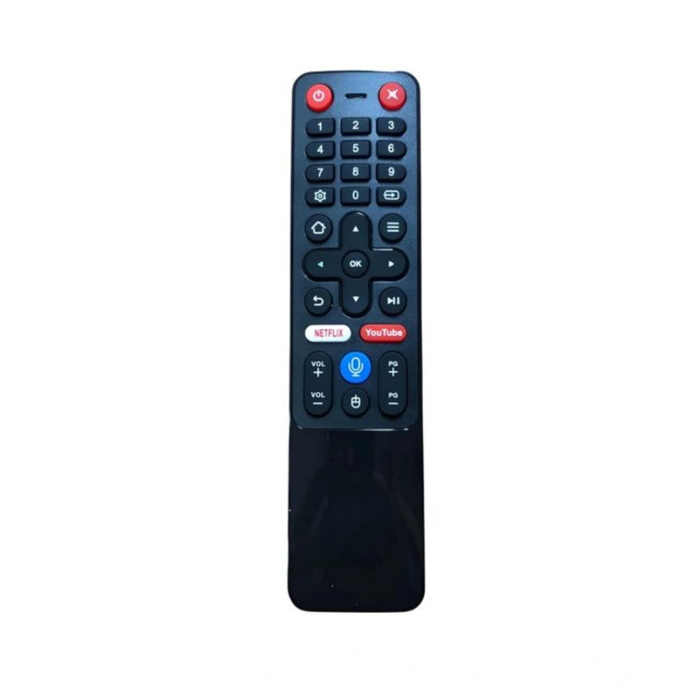 Black ergonomic remote control (No.1187, voice-enabled) for Smart TV LCD/LED devices, facilitating distant operation from sofa, divan or bed