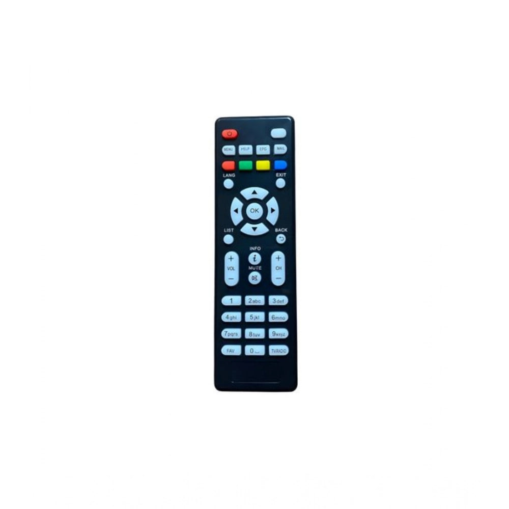 Black ergonomic remote control, NE-STB 05 for Siti Digital Set Top Box, facilitates long-distance operation from sofa, divan or bed