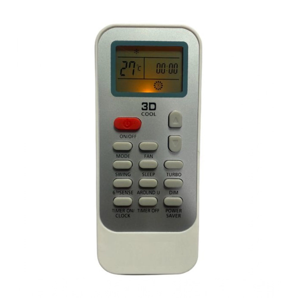 White Whirlpool AC Remote No.129 with backlight, long-range, ergonomic design for easy grip and comfortable use from sofa, divan or bed