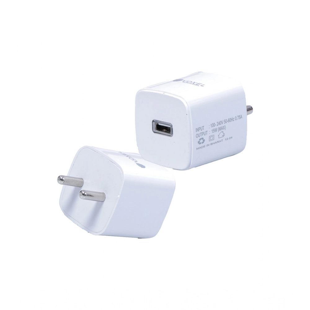 White AB Plastic VOXEL 15W USB Charger, compact & lightweight Type C adapter for home, office, travel