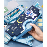 Multicolor plastic magnetic pencil case with sharpener and compass, designed for kids