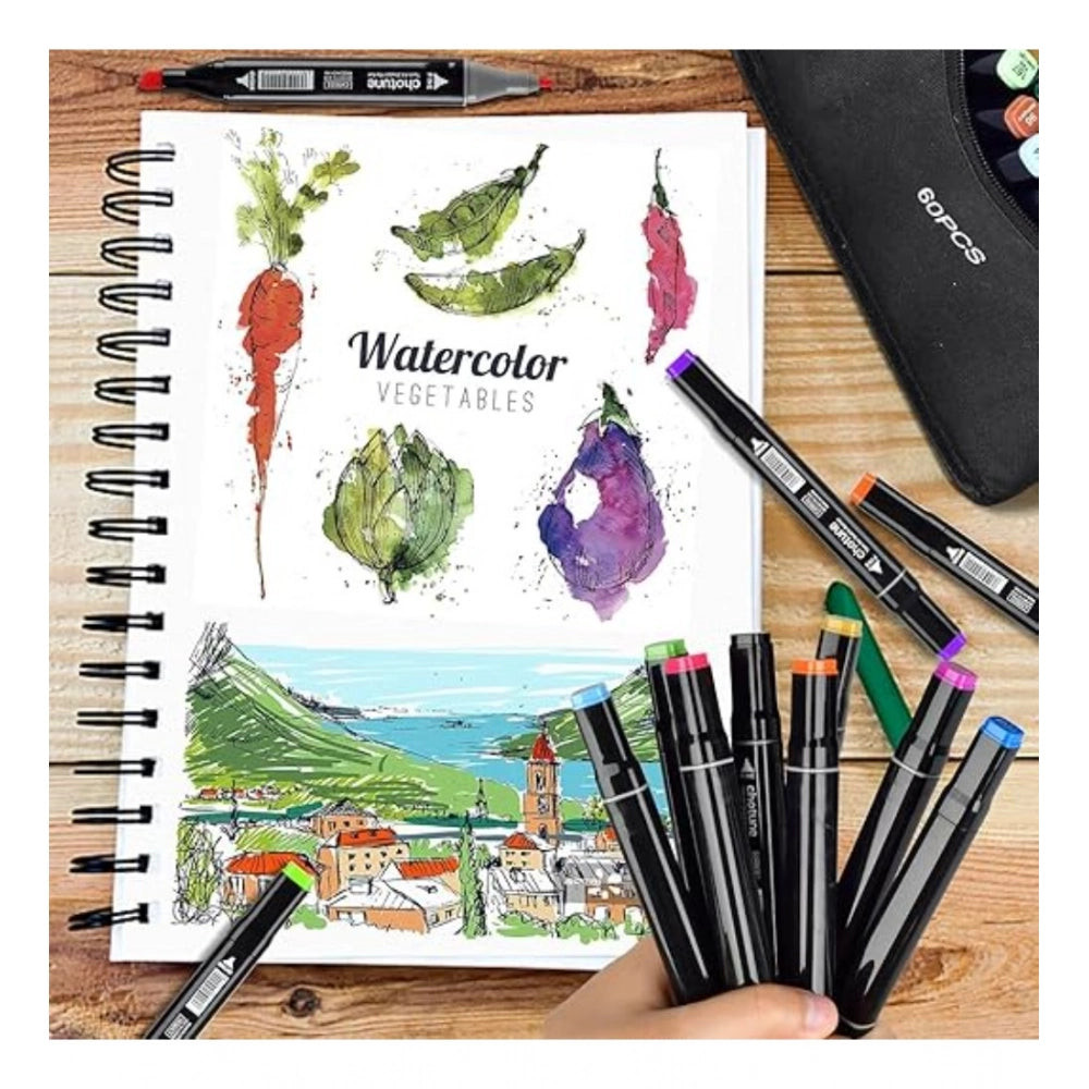 Plastic multicolor artist markers with dual tips and sketch pen for art supplies
