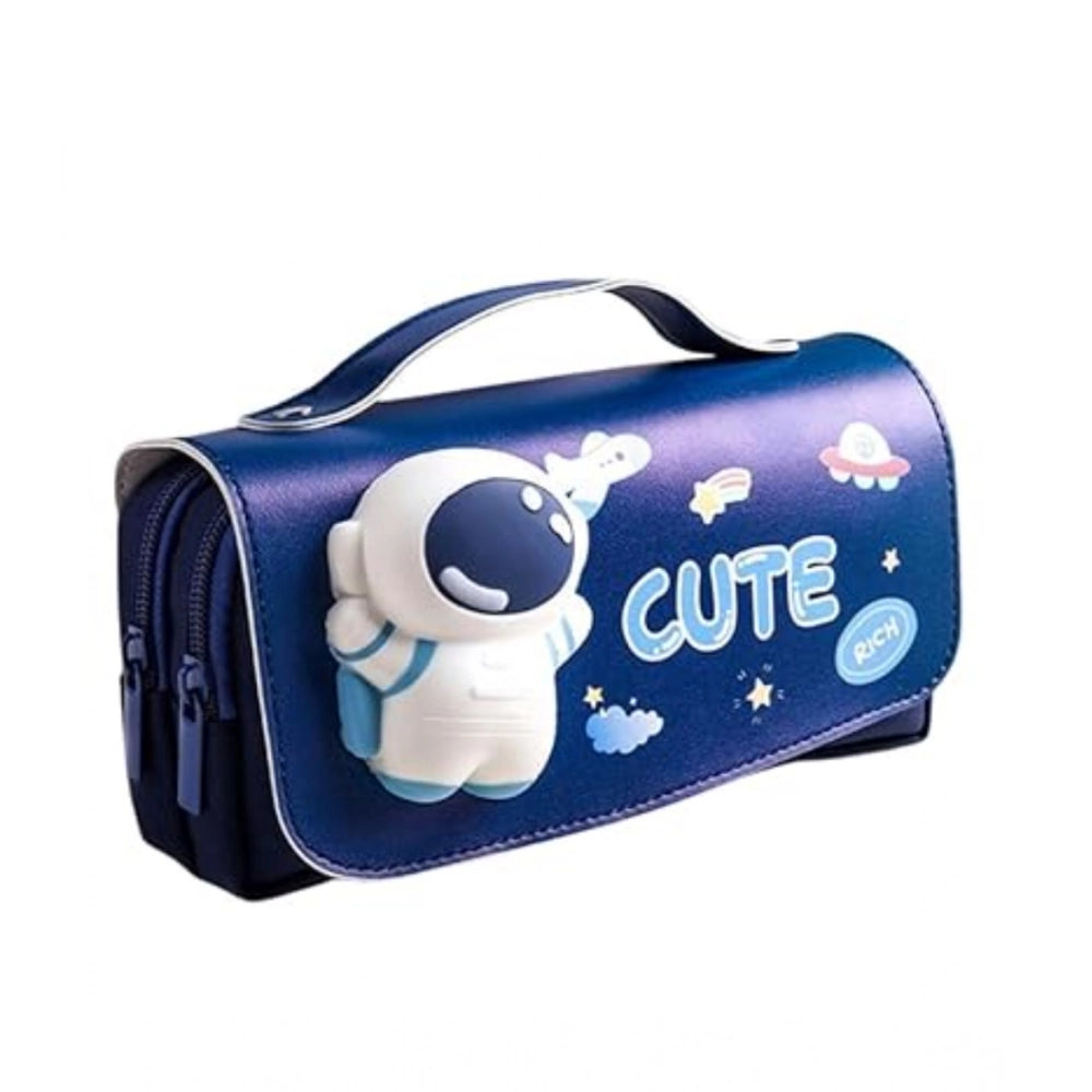 This is a cute, multicolored storage box designed to resemble a pencil and inspired by space themes. It features an image of a cartoon astronaut on one side, and the words "CUTE" and "SPACE" are displayed alongside it. The box appears to have compartments for holding art supplies, suggesting it's intended for kids who enjoy drawing or coloring