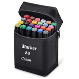 Black pouch containing multiple 24p color art markers, dual tip markers for sketching