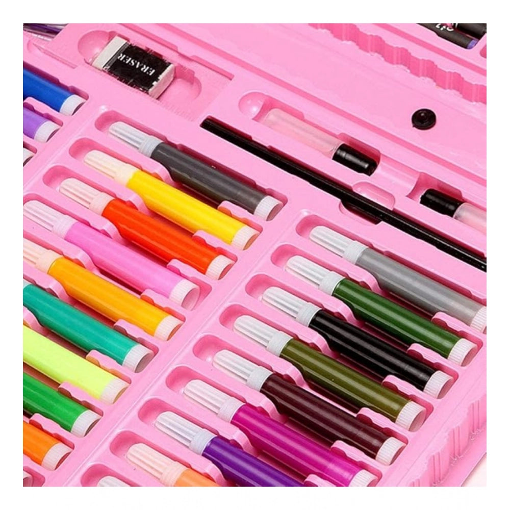 Multiple colored pens in a deluxe art drawing set for kids, including black, blue, green, red, yellow, pink, and orange
