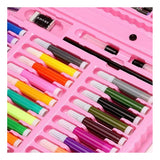 Multiple colored pens in a deluxe art drawing set for kids, including black, blue, green, red, yellow, pink, and orange