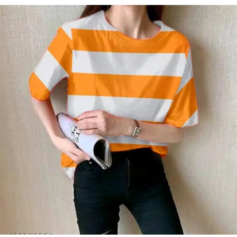 Orange and white striped women's short sleeve T-shirt