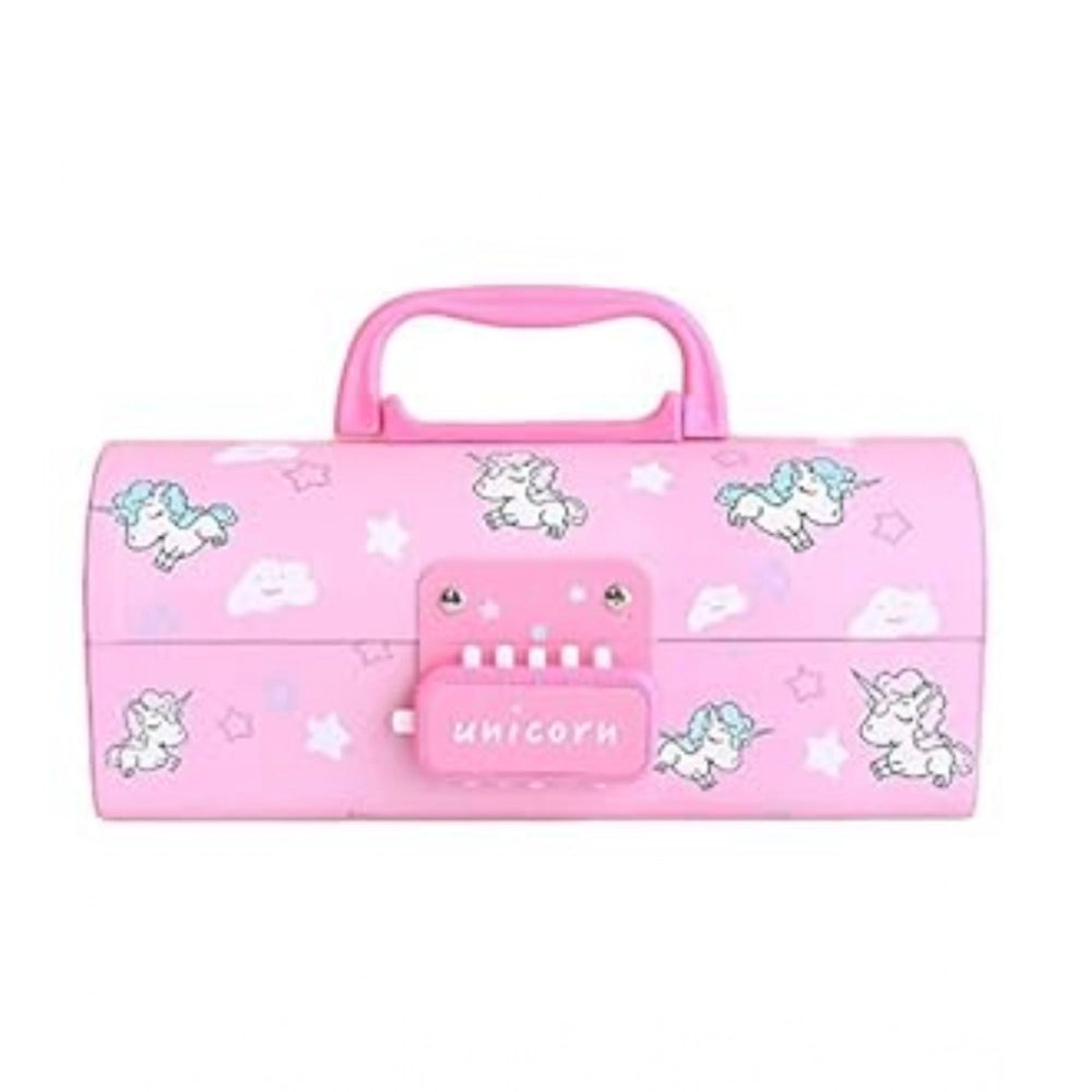 Pink plastic pen and pencil box with password lock