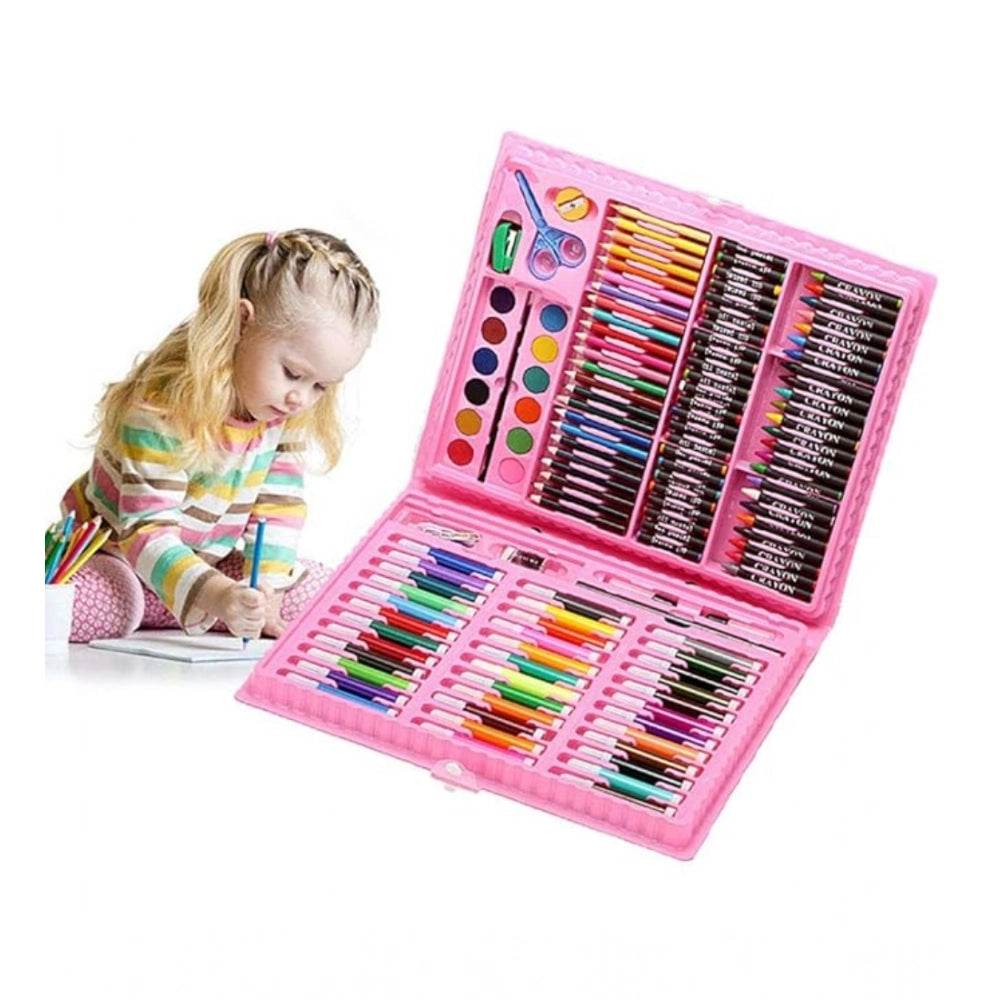 Multicolor plastic deluxe children's drawing and painting set with various tools and materials