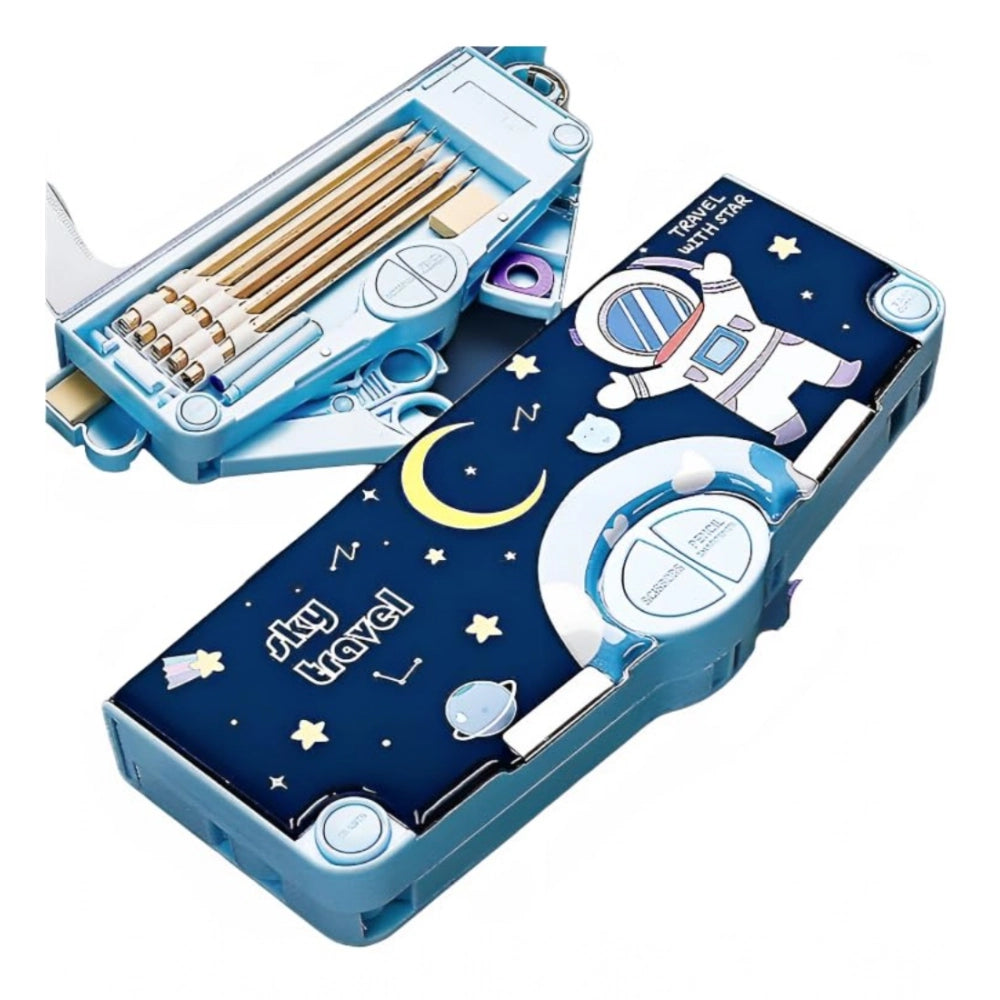Magnetic pencil case with sharpener and compass, plastic, for kids