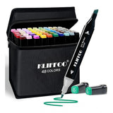 Multicolored art markers in plastic case with dual tip pen