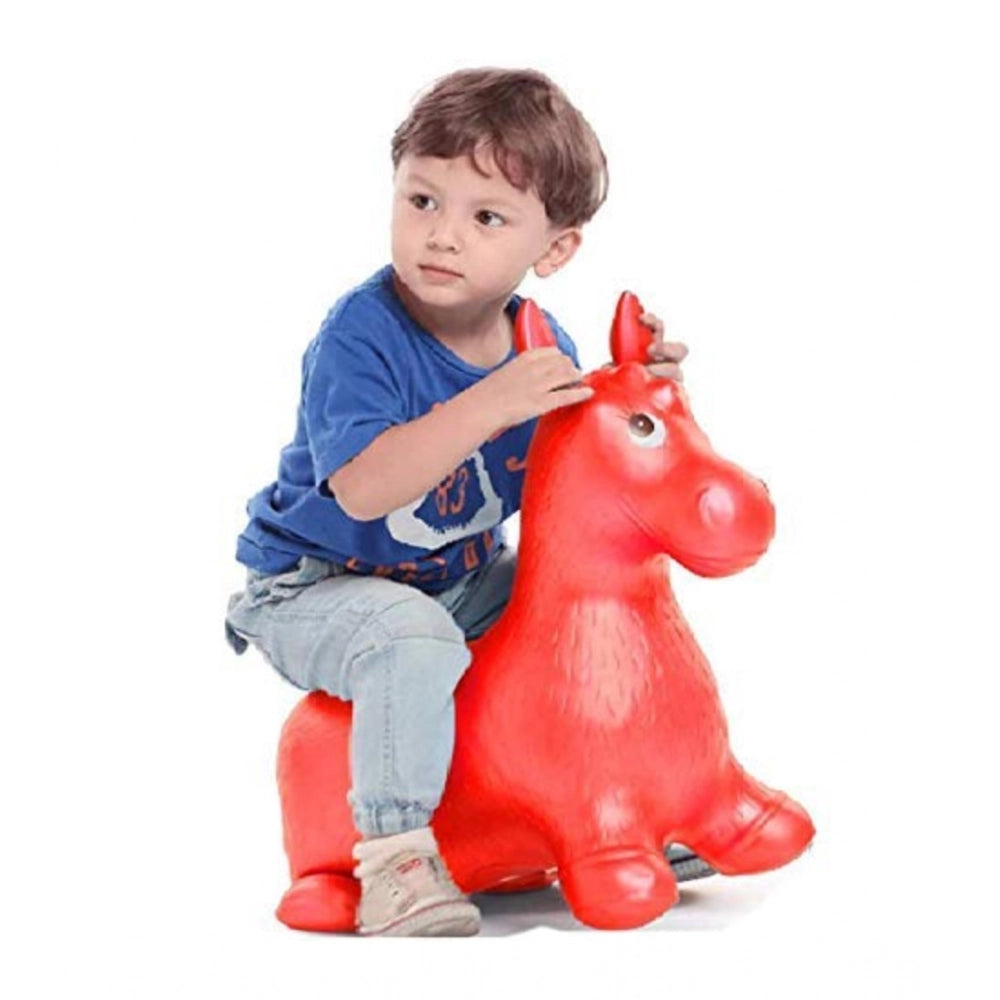 Multi-colored plastic inflatable jumping horse toy for children's play, air animal shape riding horse on grass