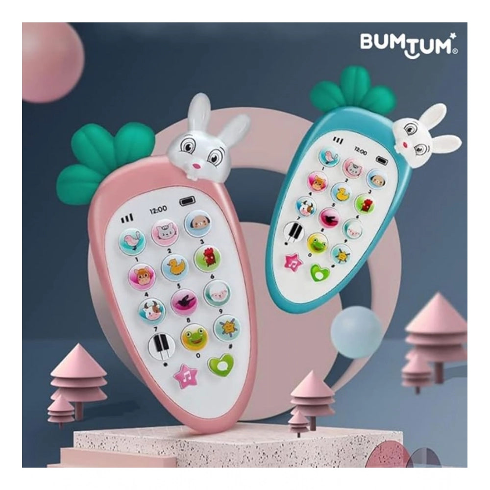 Multicolor plastic rabbit mobile phone toy for kids, featuring music and light, early educational smart phone