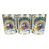 Steel Meenakari peacock design silver tumbler set, intricate glassware decor with peacock motif