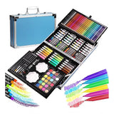 Art supplies kit, plastic case with various art tools and accessories