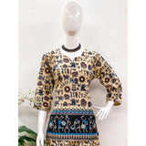 Multicolor cotton Jaipuri printed 3/4 sleeve coord set for women, featuring sweetheart neckline