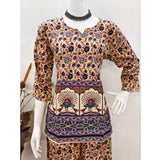 Multicolor cotton Jaipuri printed women's co ord set with 3-4th sleeves, sweetheart neckline