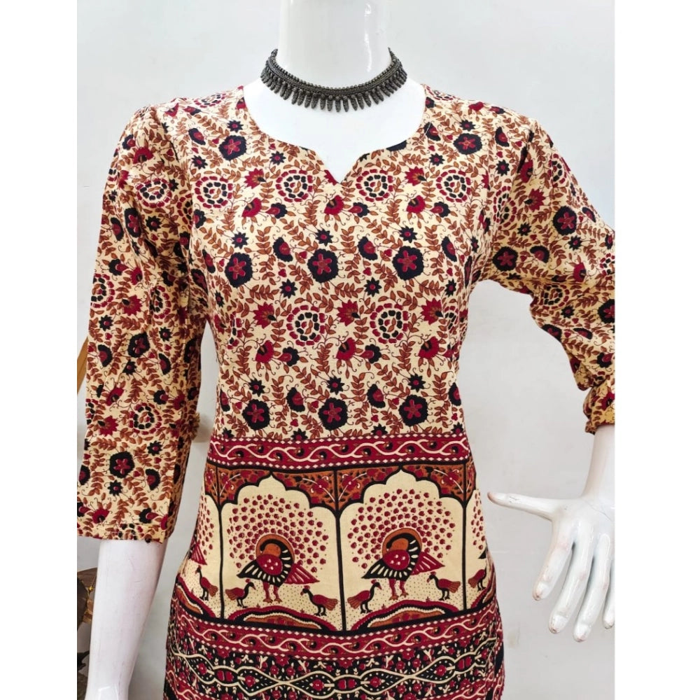 Multicolor cotton Jaipuri printed 3/4 sleeve co ord set on model