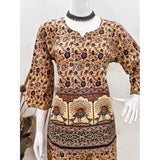 Multicolor cotton Jaipuri printed women's co ord set with sweetheart neckline and 3-4th sleeves