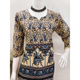 Multicolor cotton Jaipuri printed women's co ord set with 3-4th sleeves and sweetheart neckline