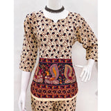 Multicolor cotton Jaipuri printed women's co-ord set with 3-4th sleeves, sweetheart neckline