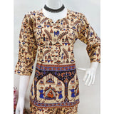 Multicolor cotton Jaipuri print co-ord set with 3/4 sleeves and sweetheart neckline, vibrant women's fashion on hangar