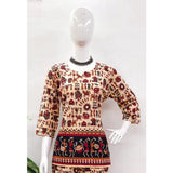Multicolor cotton Jaipuri print co ord set, 3/4 sleeve sweetheart neckline for women's fashion