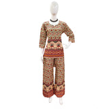 Multicolor cotton Jaipuri printed women's co ord set with 3-4th sleeves, sweetheart neckline