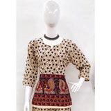 Multicolor cotton Jaipuri print co ord set, 3/4 sleeve sweetheart neckline on display