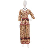 Multicolor cotton Jaipuri printed women's co ord set with 3-4th sleeve and sweetheart neck