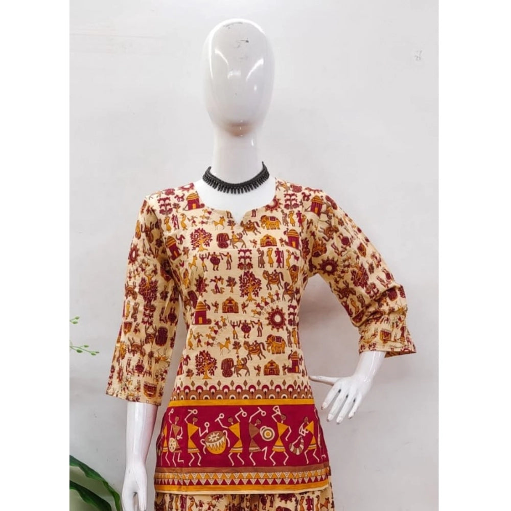 Multicolor cotton Jaipuri printed co ord set with 3-4th sleeves, sweetheart neckline for women's fashion