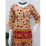 Multicolor cotton Jaipuri printed 3/4 sleeve coord set with sweetheart neckline, vibrant Indian print on display
