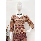Multicolor cotton Jaipuri printed women's coord set with 3/4 sleeves and sweetheart neckline