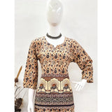 Multicolor cotton Jaipuri printed women's 3/4 sleeve coord set, sweetheart neckline