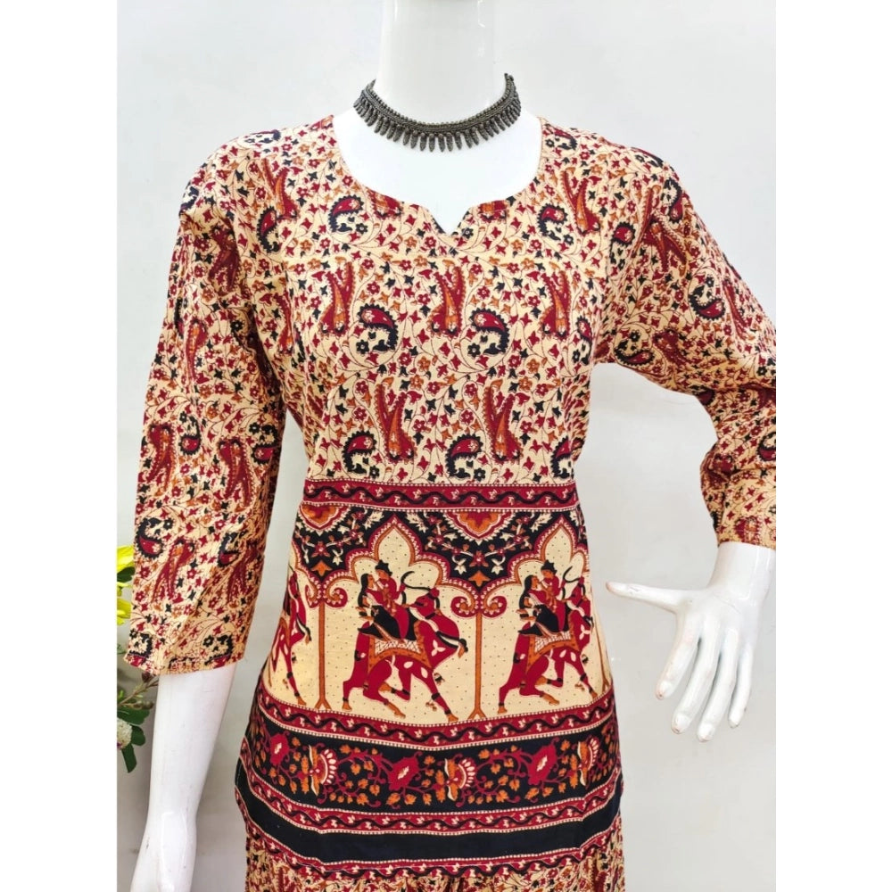 Multicolor cotton Jaipuri printed women's co ord set with sweetheart neckline and 3-4th sleeve style
