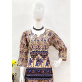 Multicolor cotton Jaipuri printed women's co ord set with sweetheart neck and 3-4th sleeves